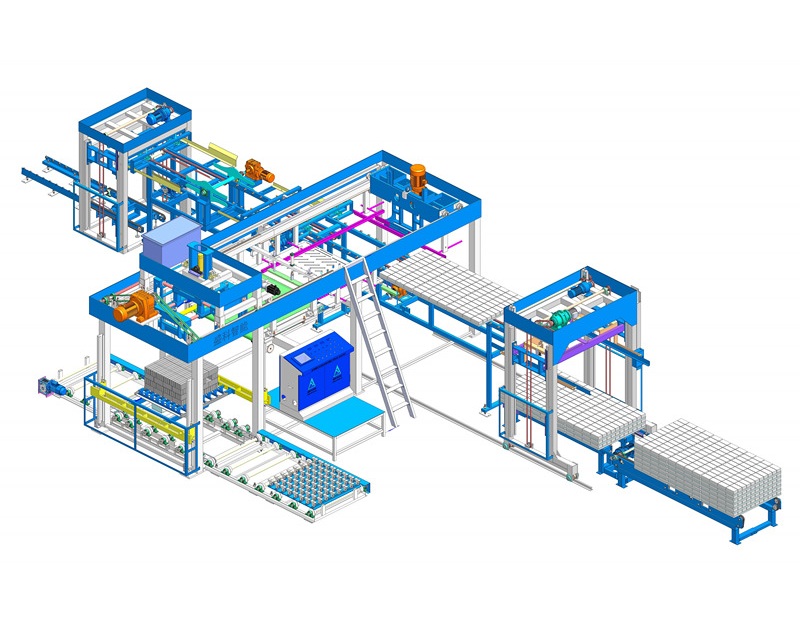 Máquina de empilhamento de tijolos/blocos totalmente servo com máquina de embalagem.